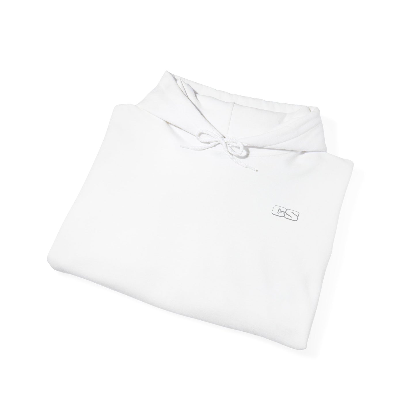CS Minimalist Logo Hoodie — White Graphic Pullover