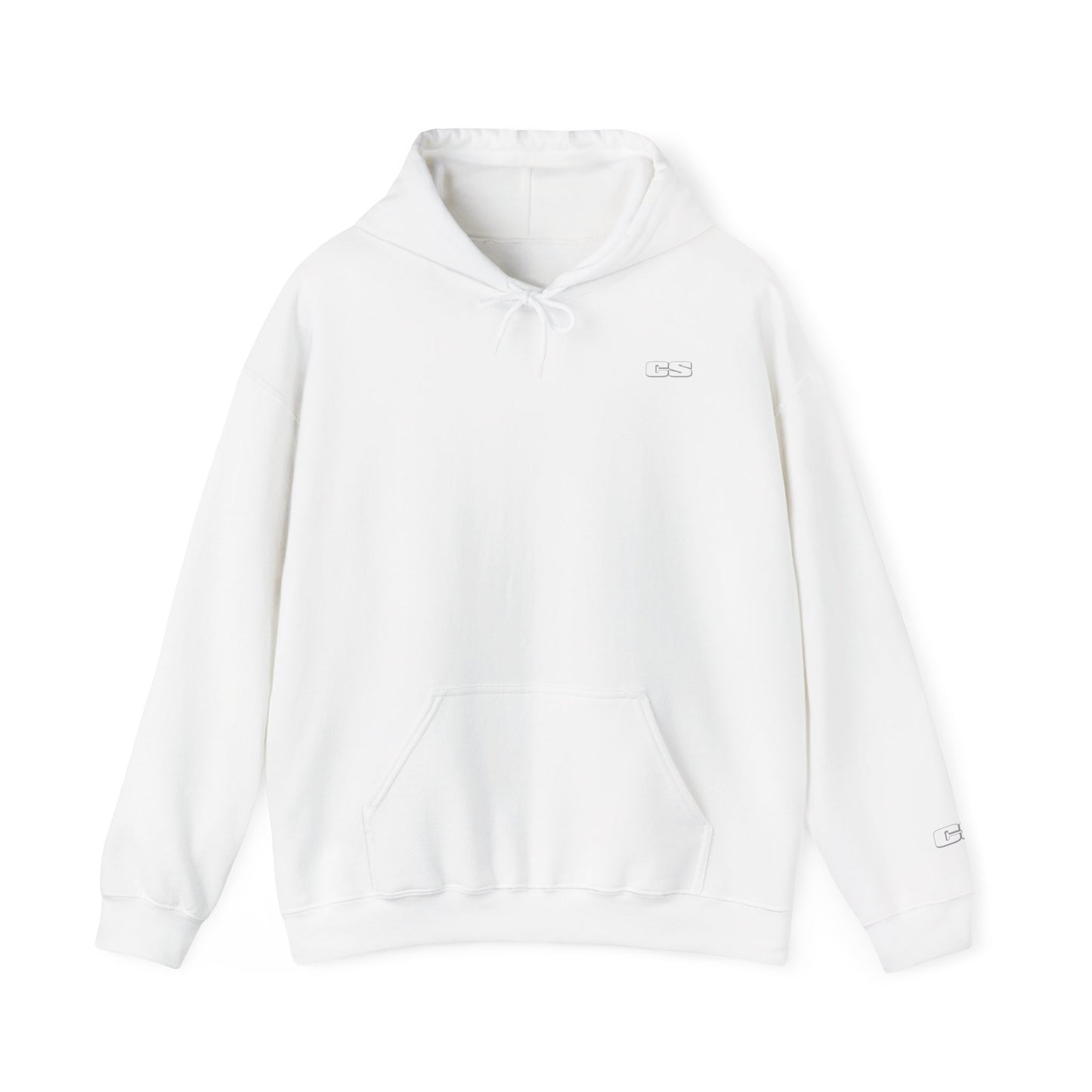 CS Minimalist Logo Hoodie — White Graphic Pullover
